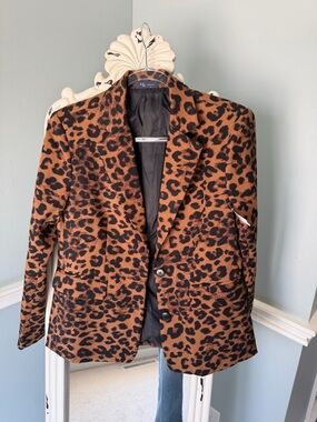Womens Leopard Print Blazer Jacket - Brown/Black